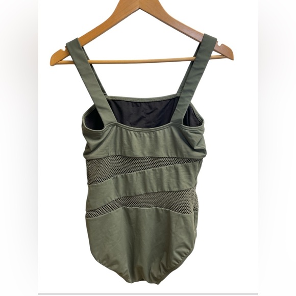 Carmen Marc Valvo One Piece Mesh Swim Suit Olive Green Size 12 - Picture 2 of 4